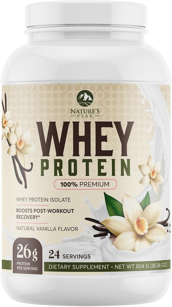 Powder de Peak Protein de la Naturaleza, 100% Whey Powder Isolate, Immune Support, BCAAs, Gluten Free, Fast Absorbing, Easy Digesting Nutrition, French Vanilla, 26 Grams of Per Serving - 24 Servings