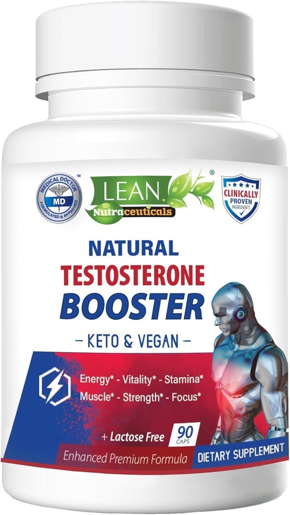 Booster de testosterona para hombres - Lactose Free Natural Male Enhancement Suplemento con Tongkat Ali, DHEA & Tribulus Terrestris - Keto Friendly and Vegan Pills for Energy, Mood, & Muscle - 90 cápsulas