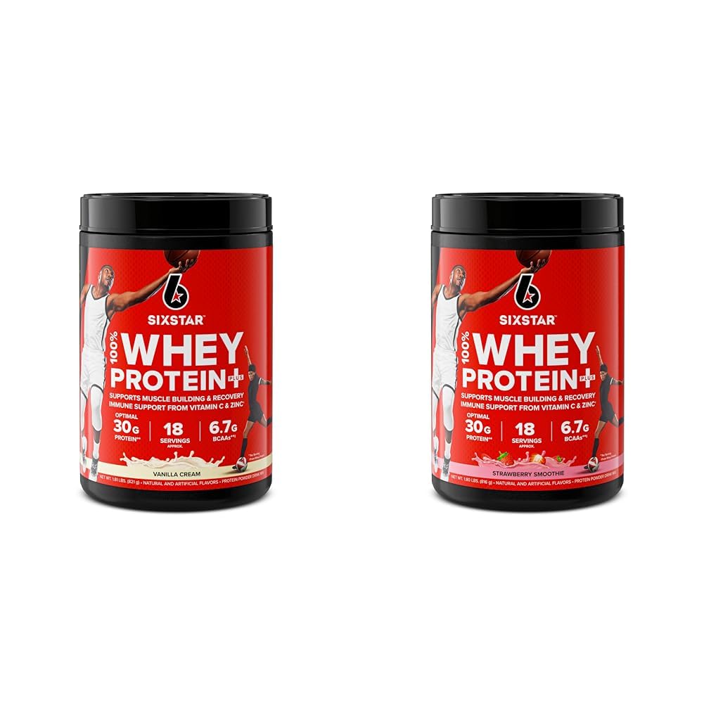 Serie Elite de 6 estrellas 100% Whey Protein Plus Vainilla Cream 1.8lbs US & Elite Series 100% Whey Protein Plus Strawberry Smoothie 1.8lbs US
