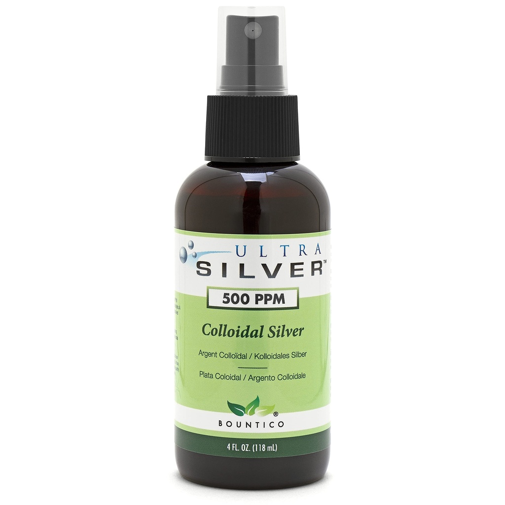 Ultra Plata Colloidal Plata ← 500 PPM Silencio 4 onzas ← Fine Mist Spray