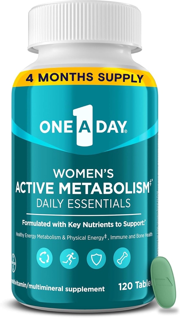 One A Day Women's Active Metabolism Daily Essential, Multivitamin for Women, Metabolism Support, Vitamins for Women with All 8 B-Vitamins, Vitamina D, Magnesium & More,120 Count