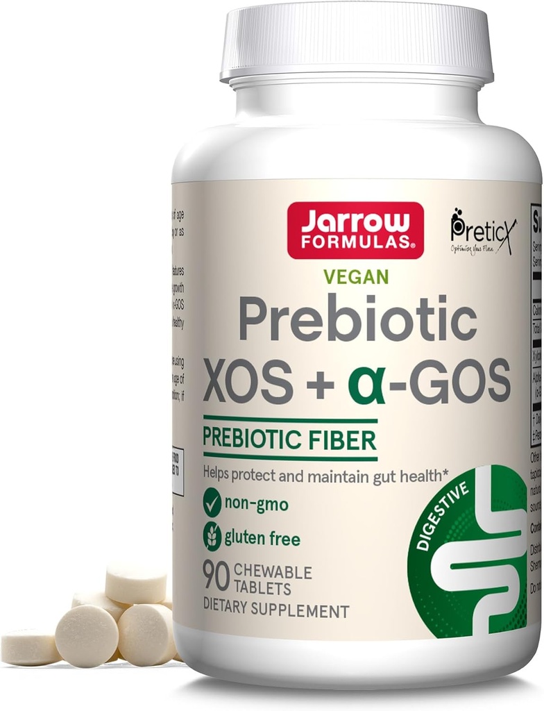 Fórmulas Jarrow Prebiótico XOS + fibra prebiótica GOS, Suplemento para Gut Support, 90 Tabletas de Salud Gut Chewable, 30 Day Supply