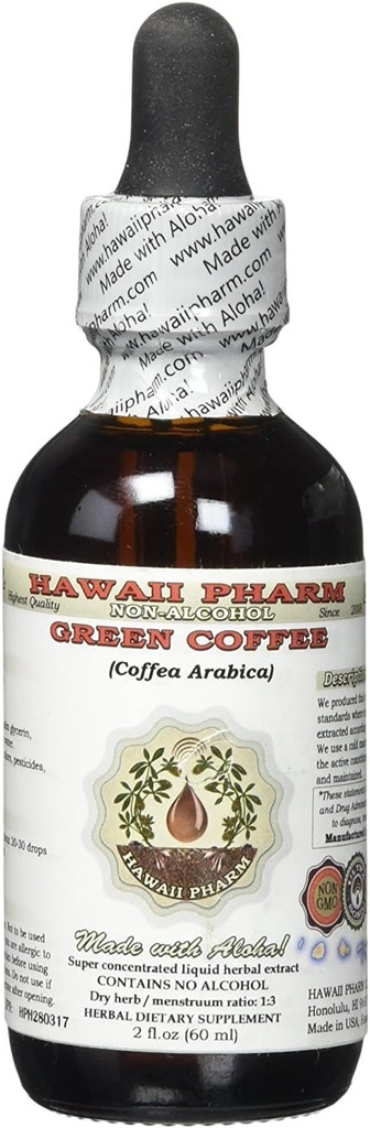 Café verde sin alcohol Extracto líquido, café verde (Coffea Arabica) frijol de hawai Pharm Natural Herbal Suplemento 2 oz