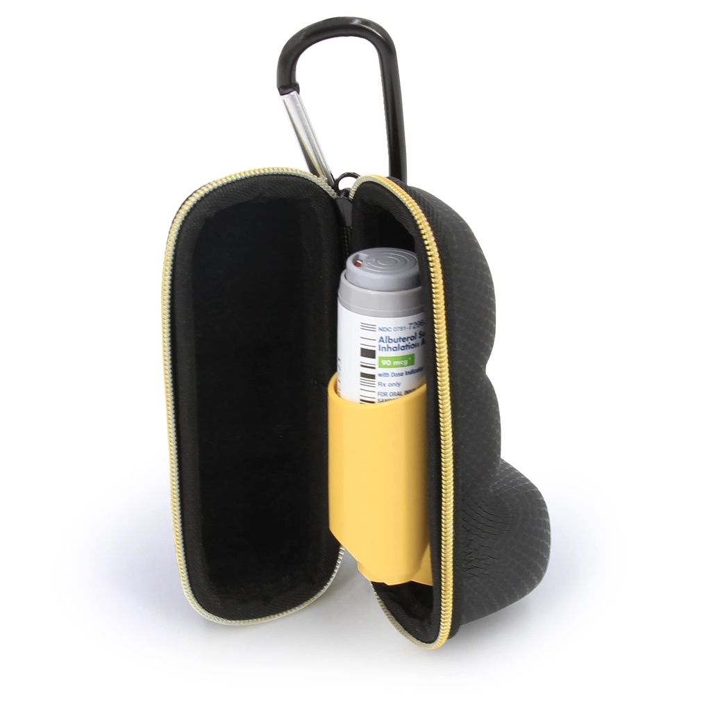 CASEMATIX Asma Inhaler Case with Lanyard and Clip On Keychain Carabiner, Inhaler Holder Extended to Fit Standard Rescue and New Albuterol Inhaler Devices up to 4 Inches - Includes Asthma Case Only