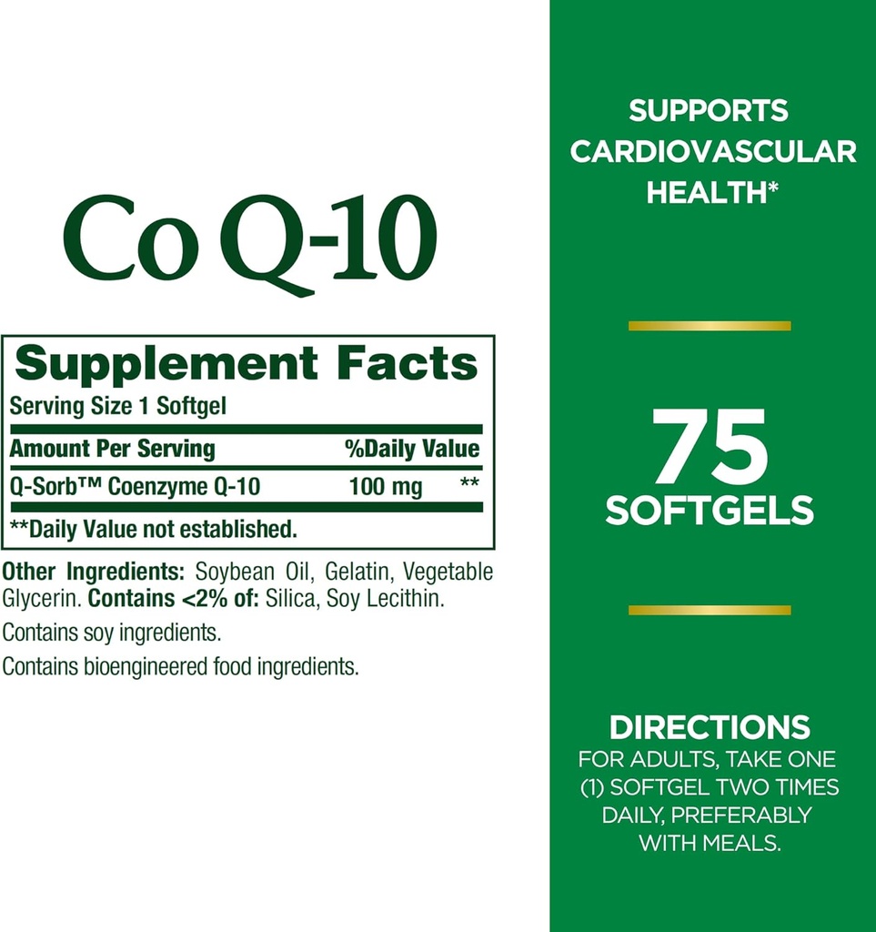 Bounty CoQ10 de la naturaleza, apoya la salud cardíaca, suplemento dietético, 100 mg, 75 Softgels (Pack de 2)