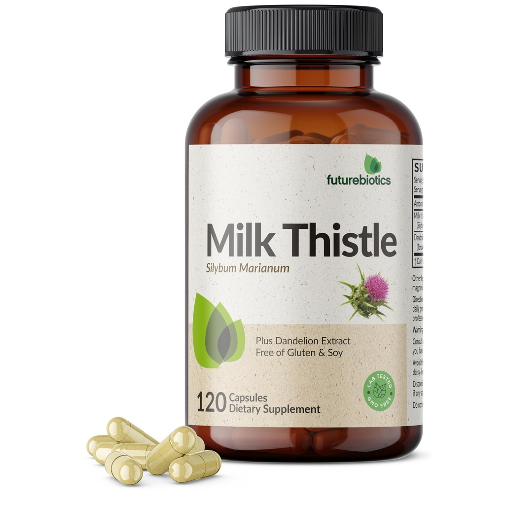 Futurebiotics Milk Thistle Silymarin Marianum & Dandelion Extract Liver Health Support, Antioxidant Support, Detox, 120 Capsules