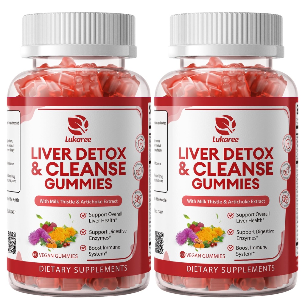 2 Pack Lukaree Liver Cleanse Detox &amp; Repair Gummies ← Sugar-Free Milk Thistle Supplement w/Artichok &amp; L-Glutathione - Ultra-Concentrated Herbal Liver Support for Men &amp; Women -Vegan,60 Count