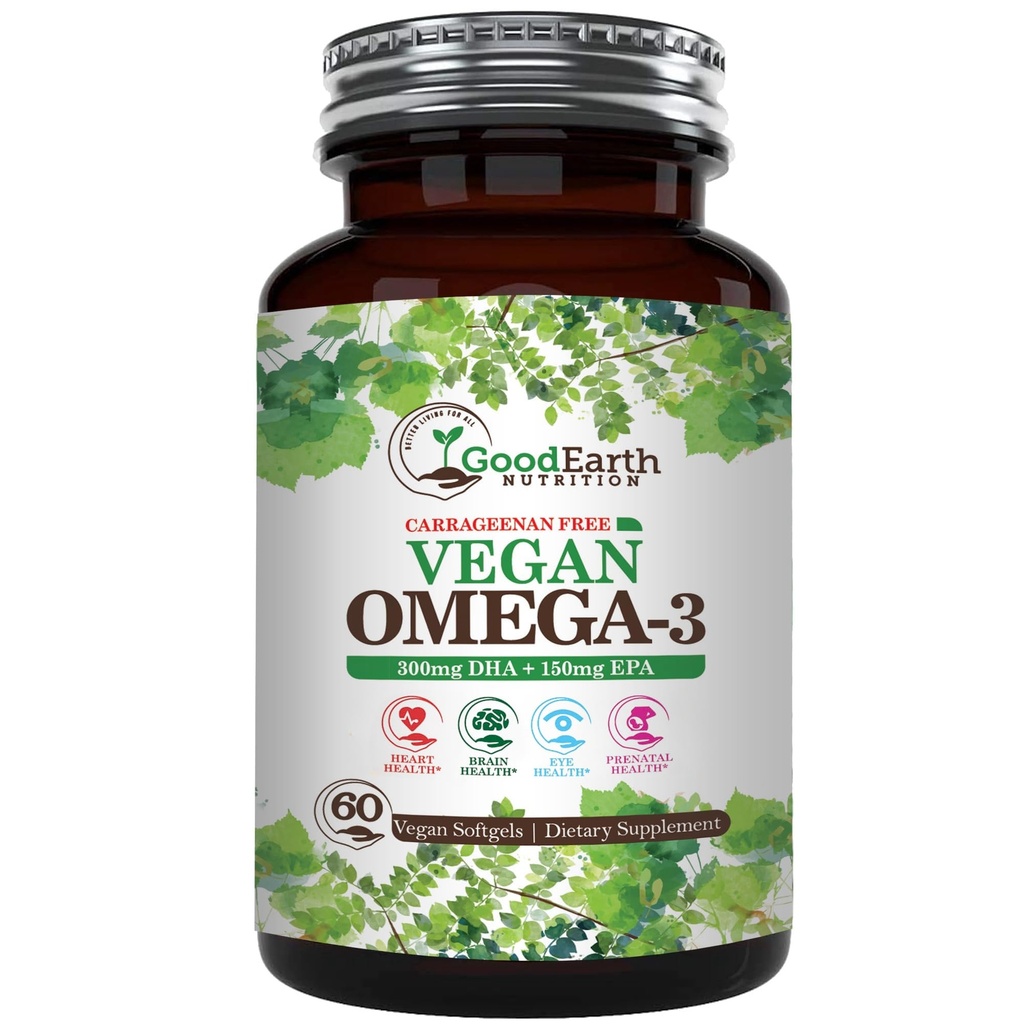 Vegan Omega 3 - Carrageenan Free Plant Based Algal DHA/EPA- 60 Veggie Softgels - Soporta cerebro, corazón y salud prenatal - ácidos grasos esenciales Suplementos