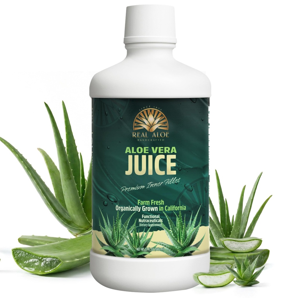 Orgánica Aloe Vera Juice, Artesanía del 100% Certified Organic, California Grown, Farm Fresh Aloe Desde 1972 Use internamente como suplemento nutricional o tópico, 32floz
