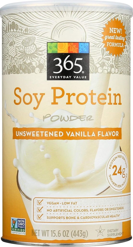 365 Todos los días Valor, Soy Protein Powder, Desweetened Vanilla Flavor, 15.63 oz