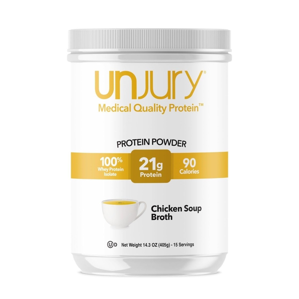 Unjury Whey Protein Powder Silencio Chicken Soup Flavored High Protein Soup  21g 100% Whey Isolate Protein Powder ← Low Carb and Sugar Free TEN Gluten Free TEN Certified Kosher ← 15 Servings