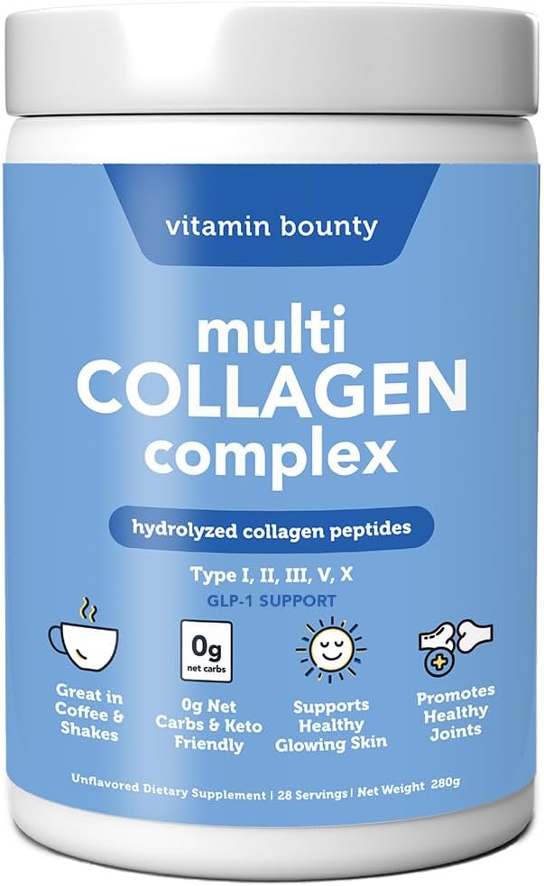 Complejo multi colágeno de vitamina Bounty - Péptidos de colágeno hidrolizados Tipos I, II, III, V & X - Soporta Elasticidad de la piel, salud conjunta, crecimiento del cabello " . - 28 Servicios