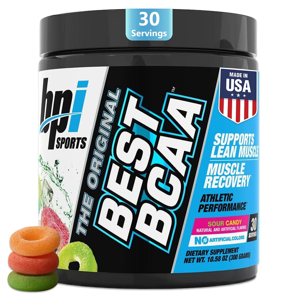 BPI Sports Best BCAA - BCAA Powder - Aminoácidos de cadena ramificados - Recuperación muscular - Muscle Protein Synthesis - Lean Muscle - Mejor rendimiento – Hidratación – Sour Candy - 35 Serviciones - 12.34 oz.