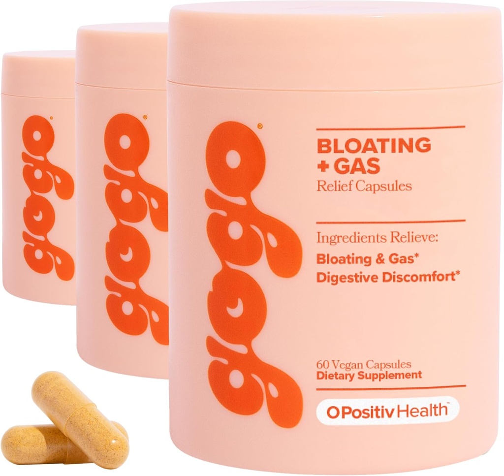 GOGO Bloating " Gas Digestive Relief, 30 Servings (Pack of 3) - Suplementos con Enzymes Digestivos, Bromelain, Ginger Root, " Milk Thistle - Supports Bloating Relief " Reduce la retención de agua