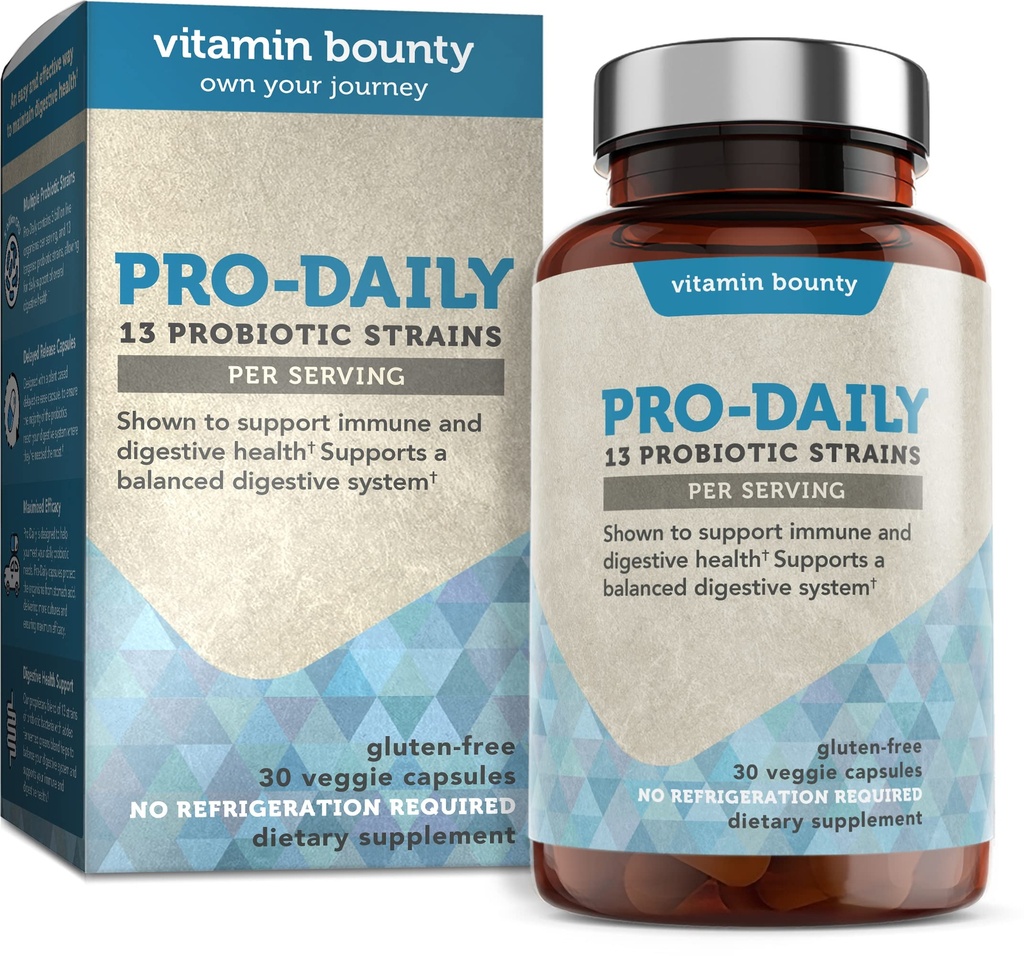 Vitamina Bounty Pro-Daily Probiotic 5 Billion CFU - 13 Strains with Lactobacillus Acidophilus & Bifidobacterium for Digestive Health - Probiotics for Men &amp; Women Gut Health Support