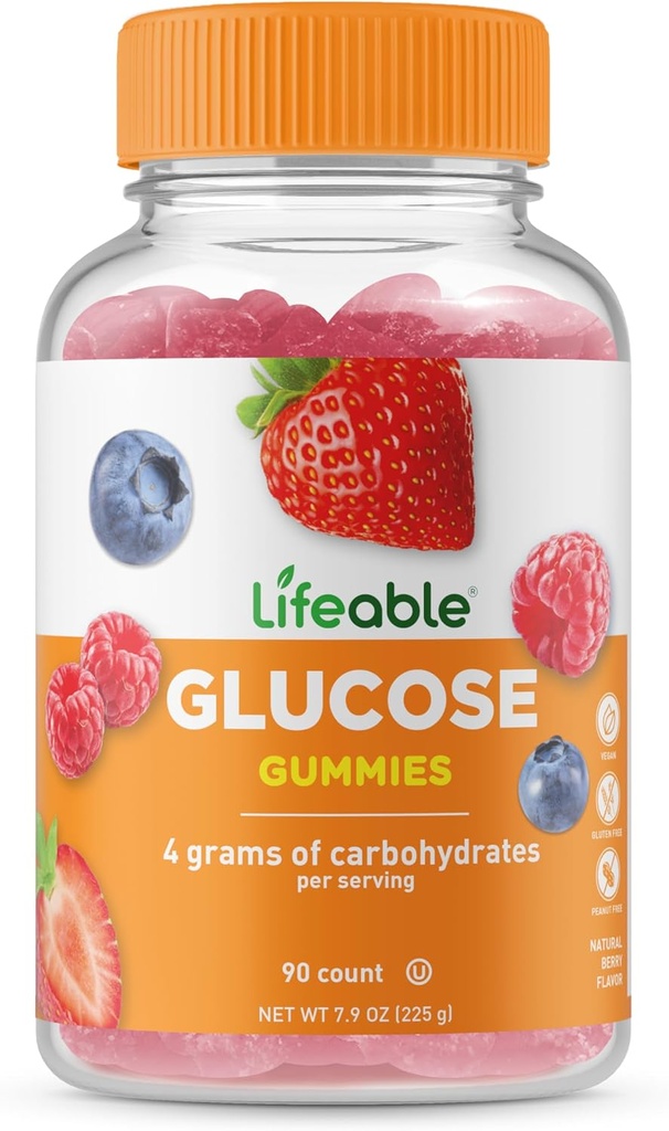 Glucos salvavidas - Great Tasting Natural Flavor Gummy - Gluten Free GMO-Free Chewable - para adultos y niños - 90 Gummies