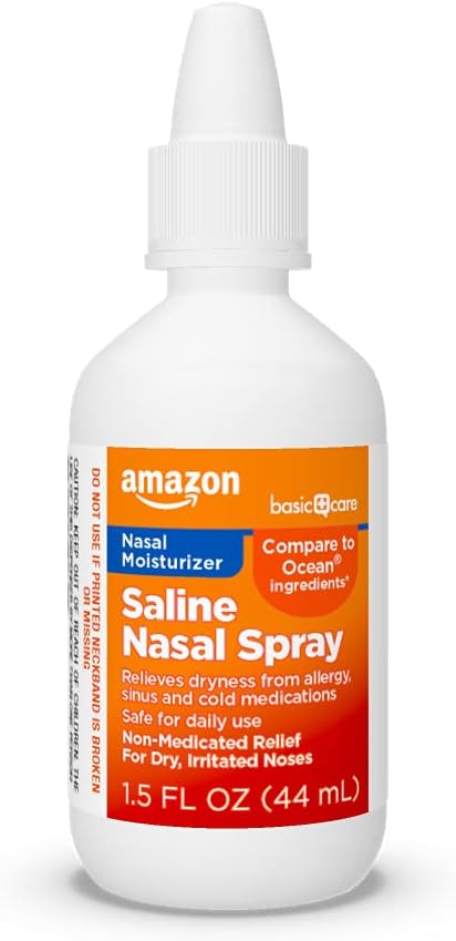 Amazon Basic Cuidado Premium Saline Nasal Moisturizing Spray, 1,5 fl oz (Pack of 1), Clear
