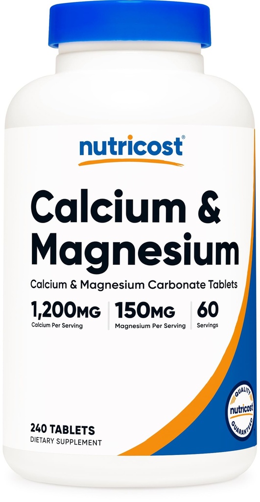 Nutricost Calcium &amp; Magnesium Carbonate 240 Tablets, 1200mg de Ca &amp; 150mg de Mg por Serving, 60 Servings- Gluten Free, Non-GMO