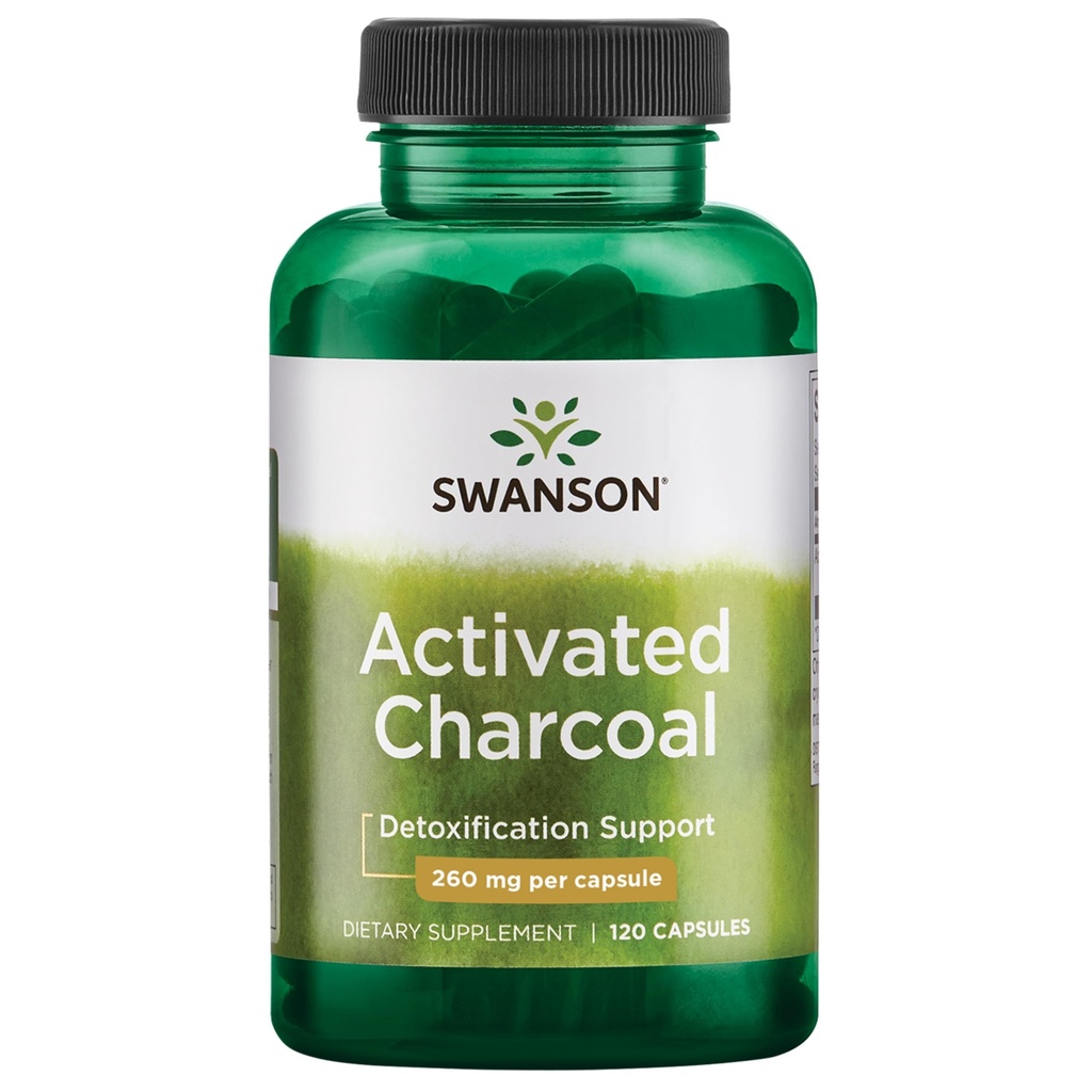 Carbón Activado de Swanson - Suplemento Natural Apoyo a la Absorción Saludable - Ayuda a w/Bloating " Mantener la regularidad del intestino - (120 cápsulas, 520 mg por servicio)