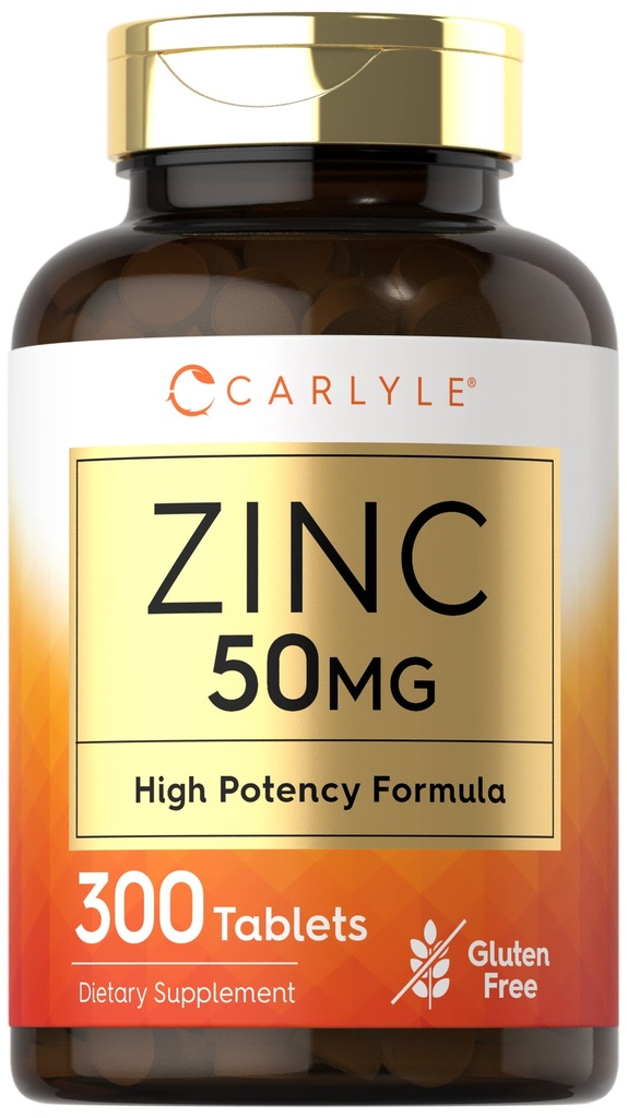 Carlyle Zinc 50mg Ø 300 Tablets ← Vegetarian, Non-GMO y Gluten Free Supplement ← Zinc Gluconate ← High Potency Formula