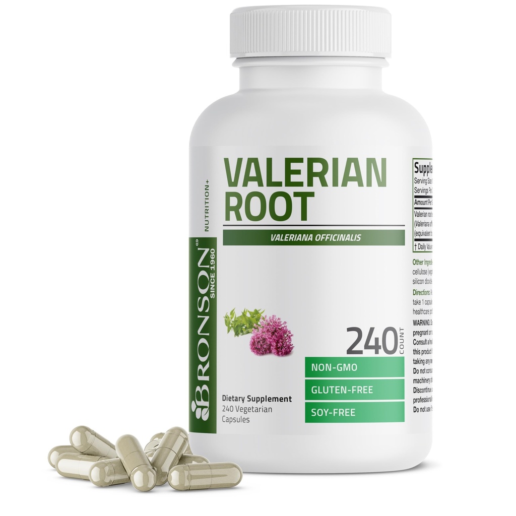 Bronson Valerian Root Capsules - Valerian Officinalis - Promociona la relajación - No GMO, libre de soja, 240 cápsulas vegetarianas
