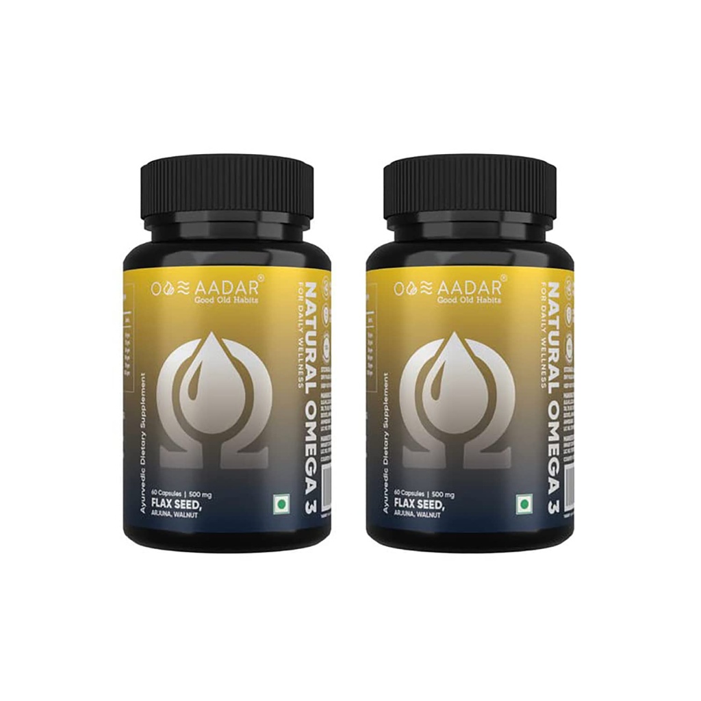AADAR Natural Omega 3 Vegan Fatty Acid &amp; Immunity Supplement for Hombre and Women TENFlaxseed Arjuna Walnut No Fish Oil TEN 60 Capsules(Pack of 2)