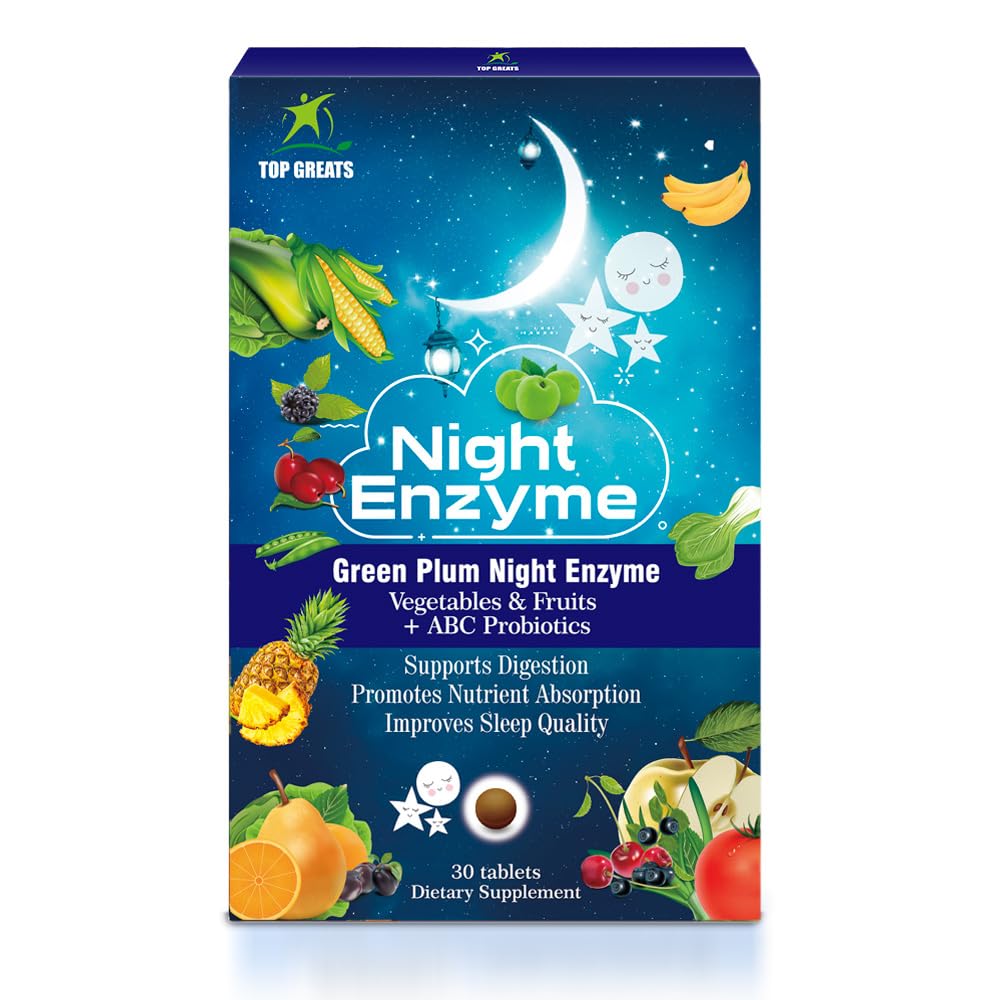 Enzima nocturna, Enzimas digestivos diarios, Frutas de Plum verde y verduras con probióticos, Bloating de alivio, mejor calidad del sueño, para hombres y mujeres, promover la salud digestiva- 120 Tabletas
