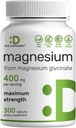 Magnesio Glycinate 400mg, 300 capsules Ø 100% Chelated for Easy Absorption ← Suplemento Mineral Esencial para el Musculo, el sueño, &