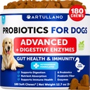 Probióticos para perros - Apoyo Gut Health, Itchy Skin, Alergías, Inmunity, Yeast Balance - Probióticos para perros y enzimas digestivas con prebióticos - Reducir la diarrea, Gas - 180 Chews probióticos para perros