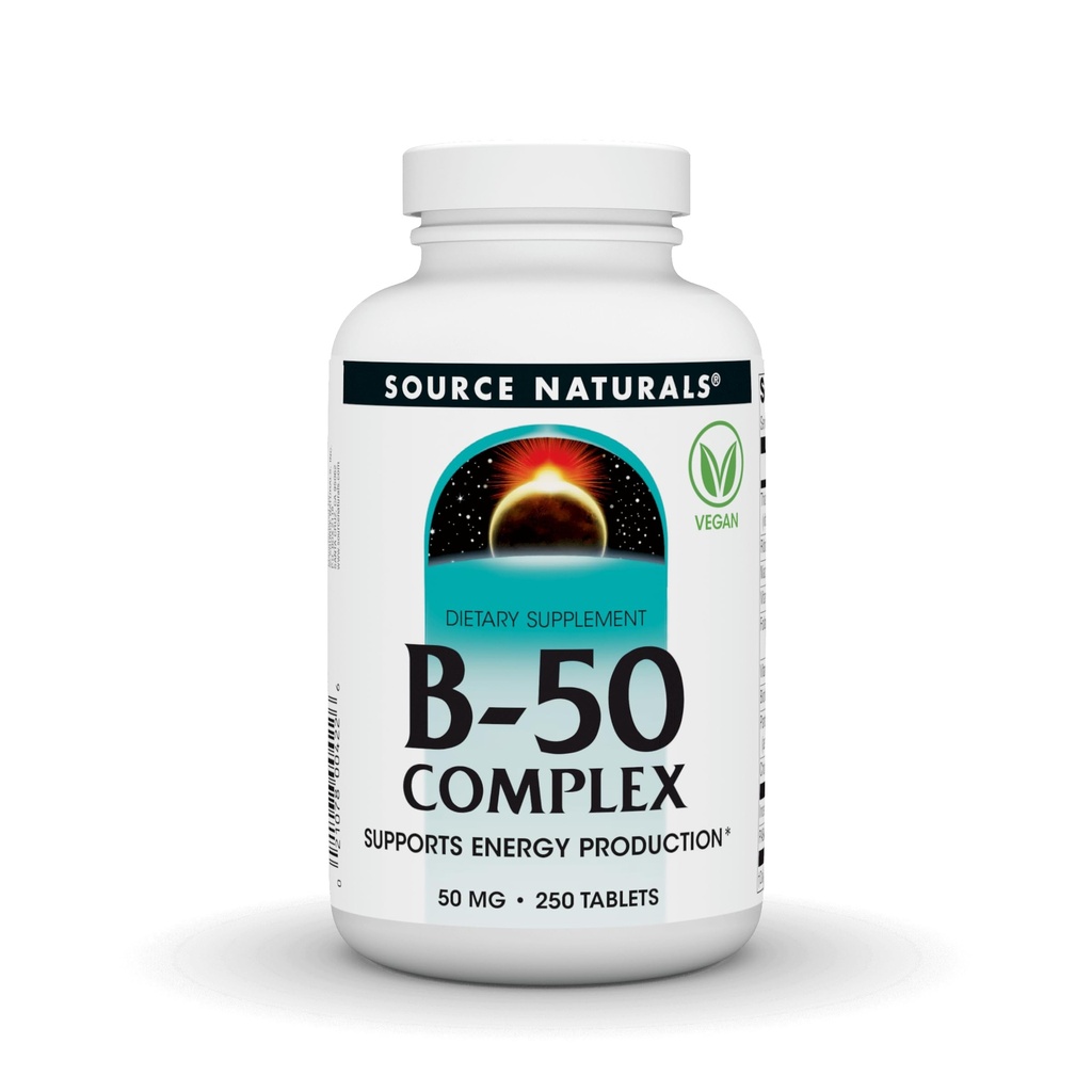 Fuente Naturales B-50 Complejo 50 mg B-Vitamins for Energy Production Support - 250 Tablets
