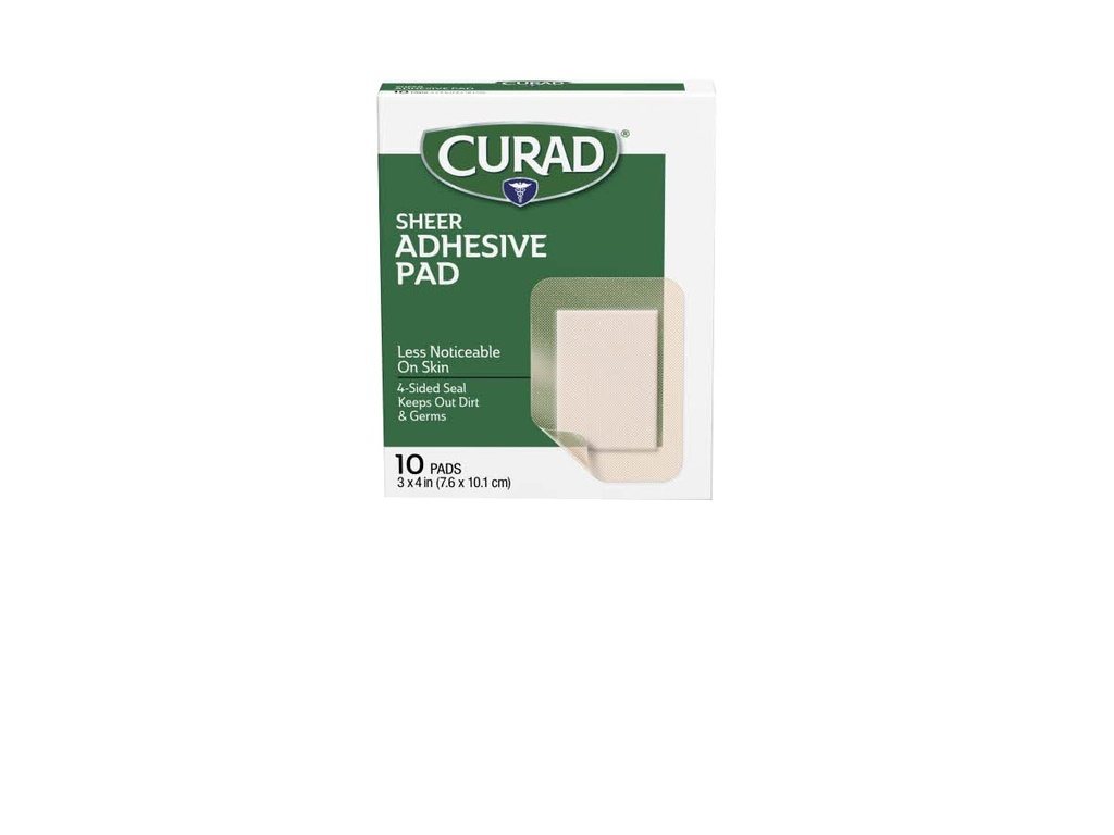 Bandas adhesivas CURAD, Sello 4-Sided, Pad Absorbent, 3" x 4", Cuidado avanzado de la herida, 10 cuenta, Pack of 24