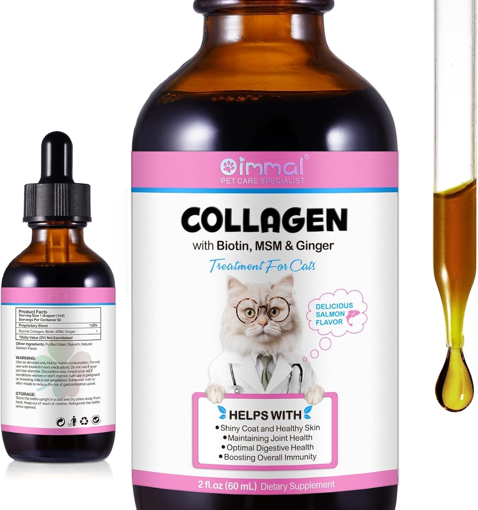 Collagen líquido para gatos Esquí y Coat Suplemento para gatos Collagen para gatos Soporte Alivio de Itch, Conjunto de Sanidad Cat Collagen gota con alergias, Bovine Collagen, Vitamina C, Biotina, MSM 2 fl.oz
