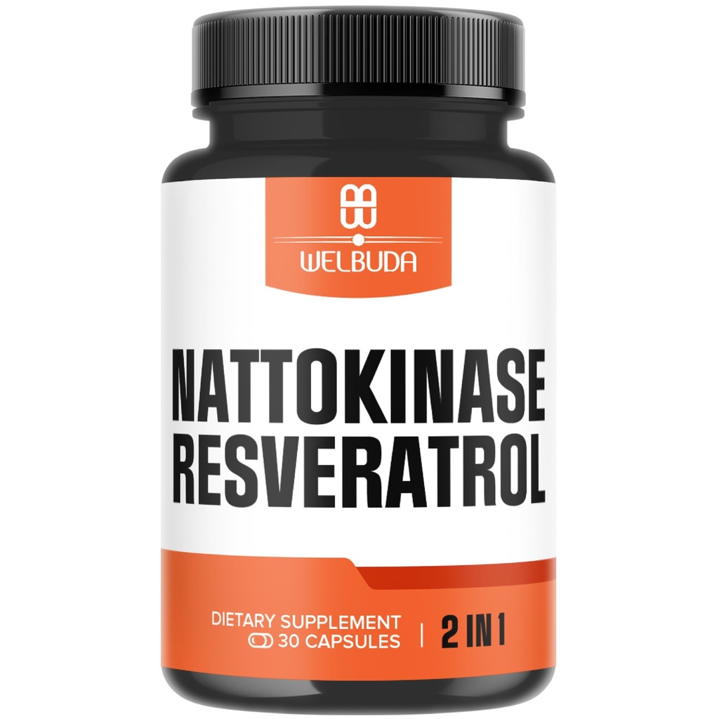WELBUDA Nattokinase Supplement with Trans-Resveratrol - 30 Servings