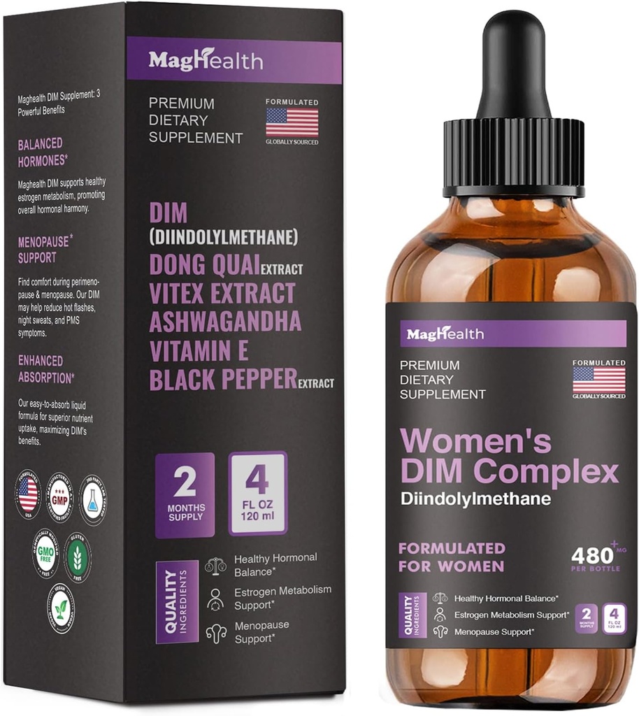 Suplemento DIM  sobre Ashwagandha, Dong Quai, Vitex Extracts, 200mg Diindolylmethane - Equilibrio hormonal, Suplementos de menopausia - Apoyo Antioxidante de PMS - Mujeres y Hombres