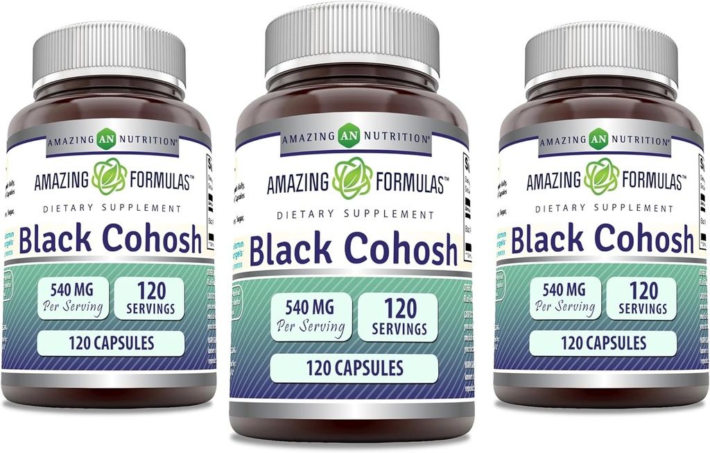 Amazing Formulas Black Cohosh 540mg 120 Capsule Supplement ← Non-GMO TENIDO Gluten Free ← Made in USA (3 Pack)