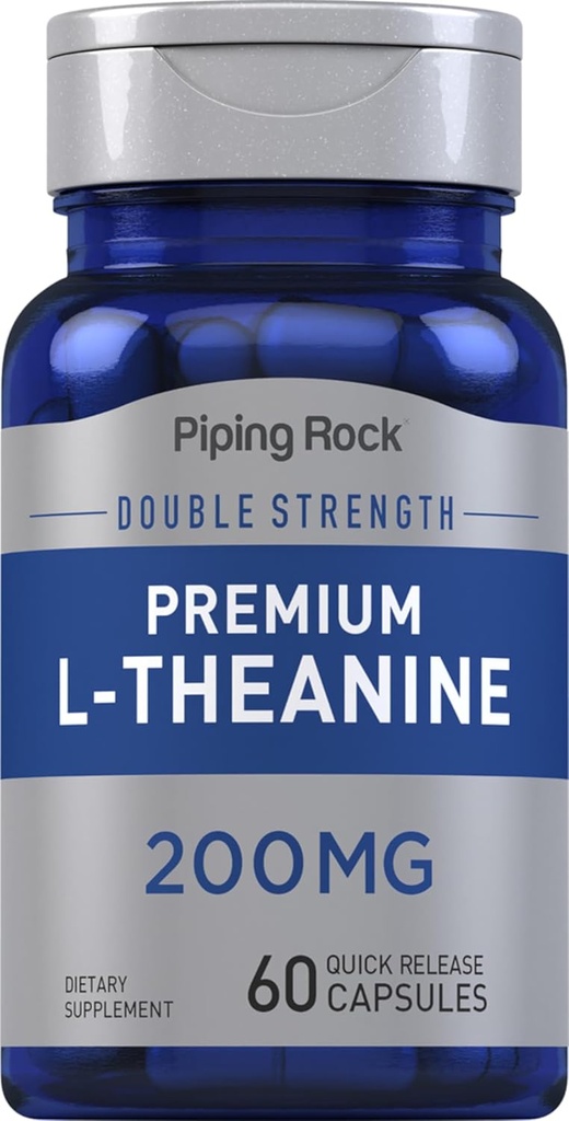 Piping Rock L-Theanine 200mg Suplemento Silencio 60 Capsules TEN Double Strength Silencio Non-GMO, Gluten Free