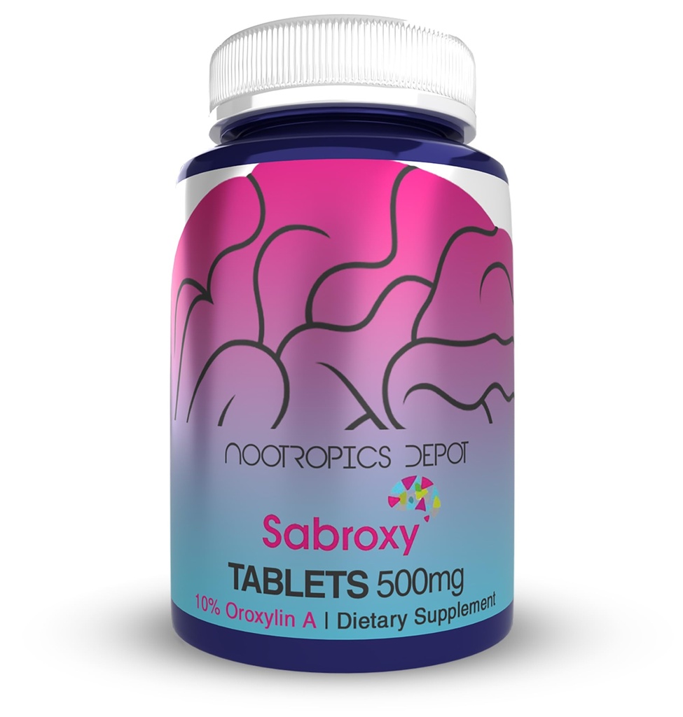 Nootropics Depot Sabroxy® Tablets TEN 500mg TENIDO 30 Cuenta TENIDO Mínimo 10% Oroxylin-A TENIDO Oroxylum indicum TEN may Help Promote Focus " Motivation TEN may Help Promote Cognitive Function