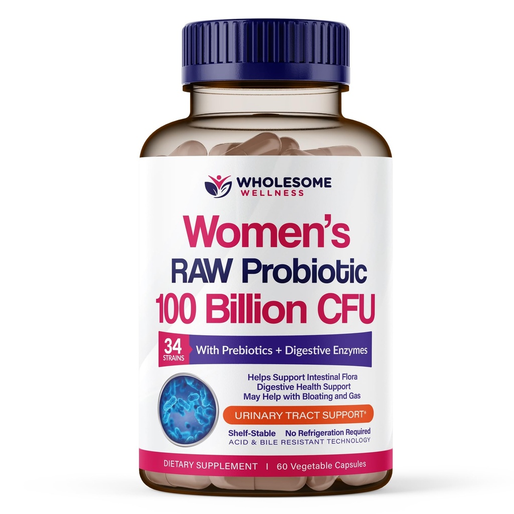 Pleno Wellness Dr. Formulated Raw Probiotics for Women 100 Billion CFUs Capsules with Prebiotics, Digestive Enzymes, Approved for Adults, Shelf Stable Supplement