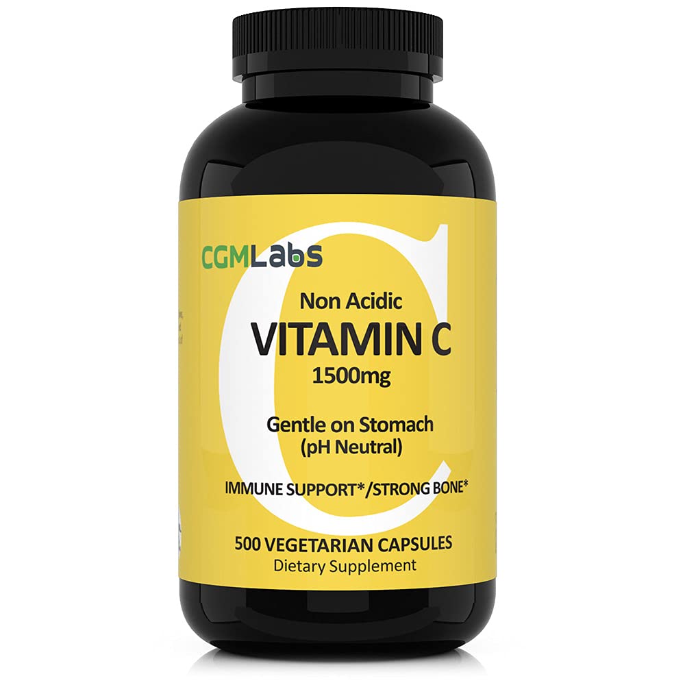 Vitamina C No Acidica Suplemento dietético 1500 mg con calcio. Gentle on Stomach, Immune/Bone Support (500)