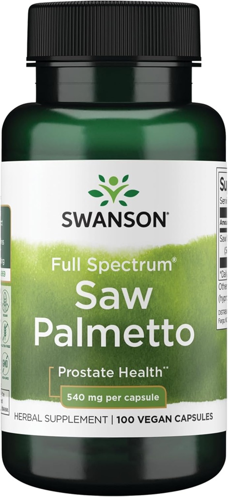 Swanson Saw Palmetto - Suplemento Herbal Promoción de la Salud de la Prostata Hombre - Suplemento Natural del Pelo & Apoyo a la Salud orina - 540 mg 100 cápsulas