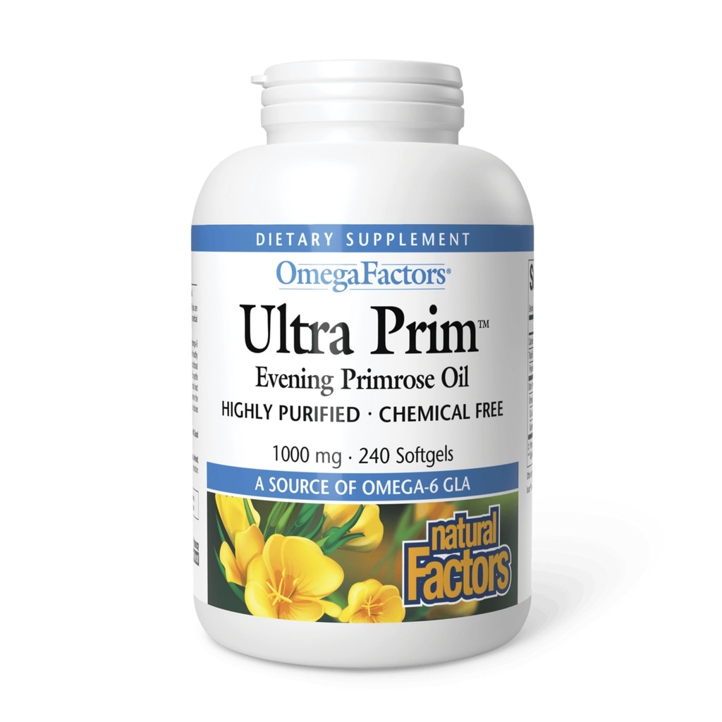 Factores de Omega por Factores Naturales, Aceite Primrose Ultra Prim, promueve la salud femenina e inmune con GLA Omega-6, 240 softgels (240 porciones)