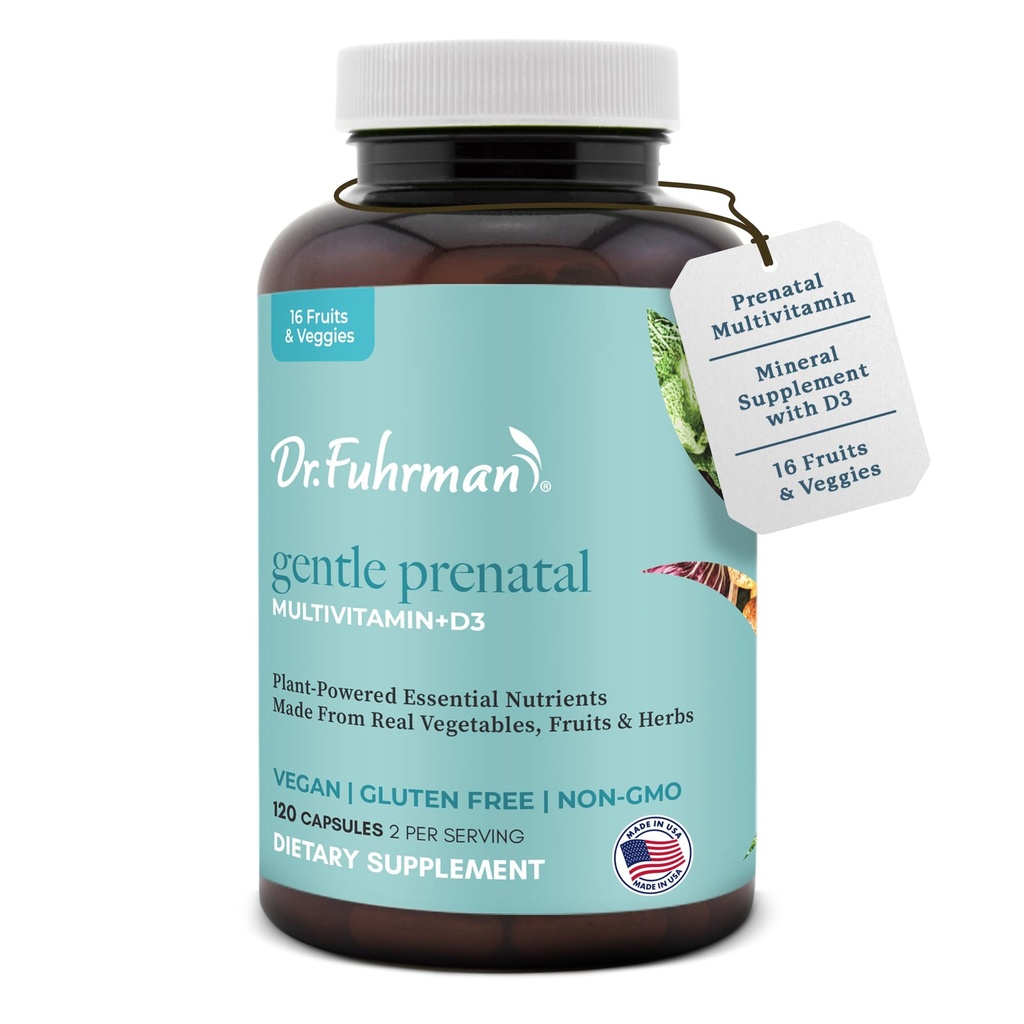 Dr Fuhrman Prenatal Vitaminas Para las Mujeres ← Doctor-Formulated Prenatal Vitaminas Silencio Natural Folate, B12, Choline " Iodine for Pregnancy Support, Brain " Immune Health TEN No Synthetic Folic Acid Silencio 120 Cap