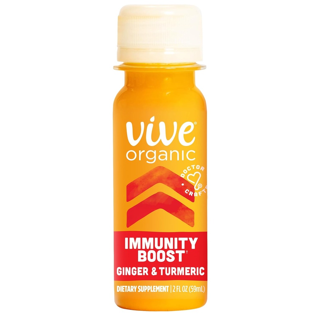 Vive Organic Immunity Boost Original (2 oz) Immunity Wellness Shot with Cold-Presed Ginger, Turmeric, Echinacea & Black Pepper - USDA Orgánico & No Añadido Azúcares o Ingredientes Artificiales, Amarillo