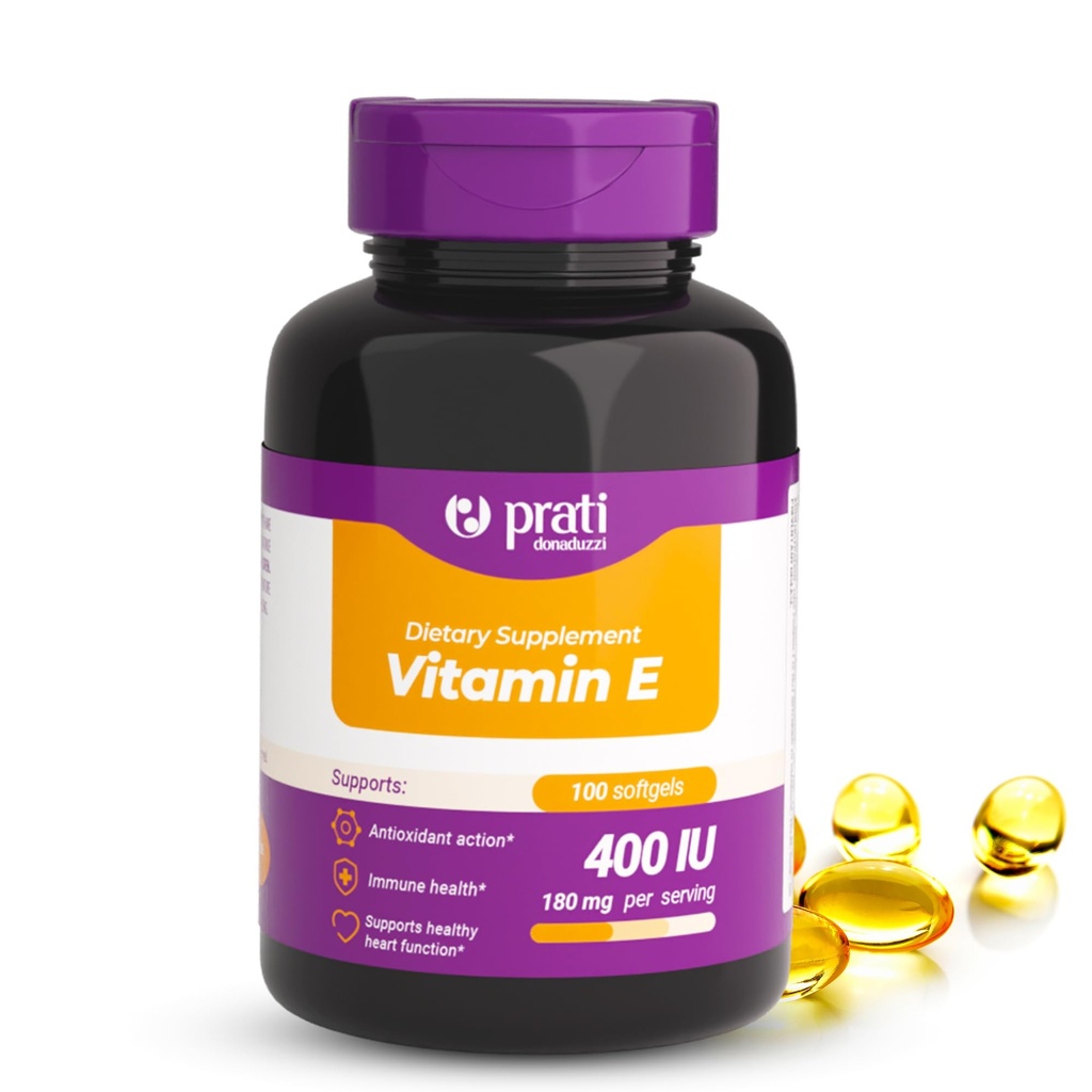 Vitamina E 400 UI – 100 Softgels – Fortalece el Sistema de Defensa, Combate Radicales Libres, y promueve el envejecimiento saludable – para adultos