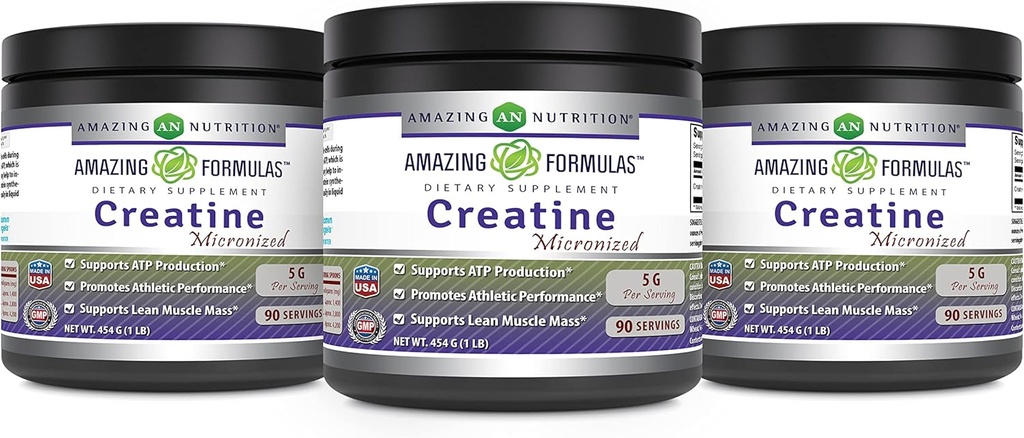 Amazing Formulas Micronized Creatine Monohydrate Suplemento TEN 5000 Mg TENIDO Non-GMO TEN Gluten Free ← Made in USA (1 Lb - 3 Pack, Unflavored)