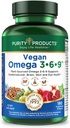 Purity Products Vegan Omega 3-6-9 Fórmula - "5 en 1" Complejo de ácidos grasos esenciales - Formulado científicamente Omega base vegetal 3 6 9 ácidos grasos esenciales (EFA) - 3 Mes de suministro - 180 Softgels