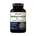 NatureBell Methyl Folate 15mg - 240 Capsules - 5-MTHF with Methyl B12-15mg L-Methylfolate &amp; 1000mcg Vitamin B12 - Energy &amp; Cognitive Support Supplement* - Gluten-Free &amp; Non-GMO