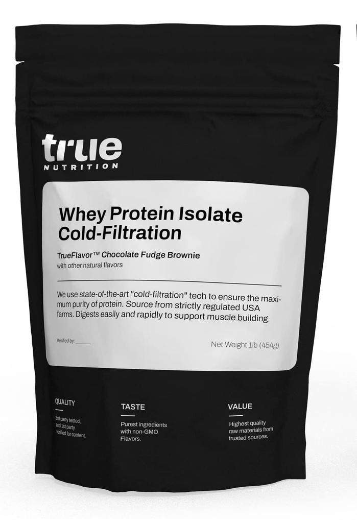 True Nutrition Whey Protein Isolate Powder - Cold-Filtered, 27g Protein per Serving - Supports Muscle Growth & Recovery - Keto, Gluten Free, Lactose Free, Non-GMO - Chocolate Fudge Brownie - 1lb