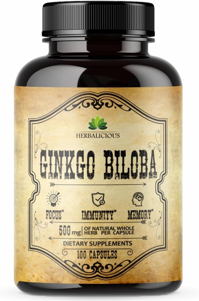 Ginkgo Biloba Capsules - Suplemento Nootrópico diario para apoyar la claridad mental, el foco, el impulso de la memoria, el alivio del estrés, el corazón y la salud cerebral