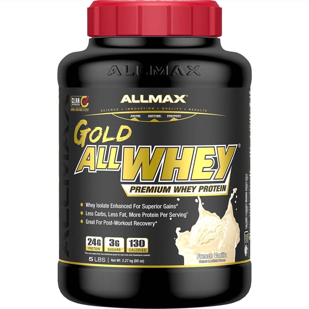 ALLMAX Nutrition Gold ALLWHEY, French Vanilla - 5 lb - 24 Gramos de Protein Por Scoop - Gluten Free, Low Carb & Low Sugar - Aprox. 71 Servimientos